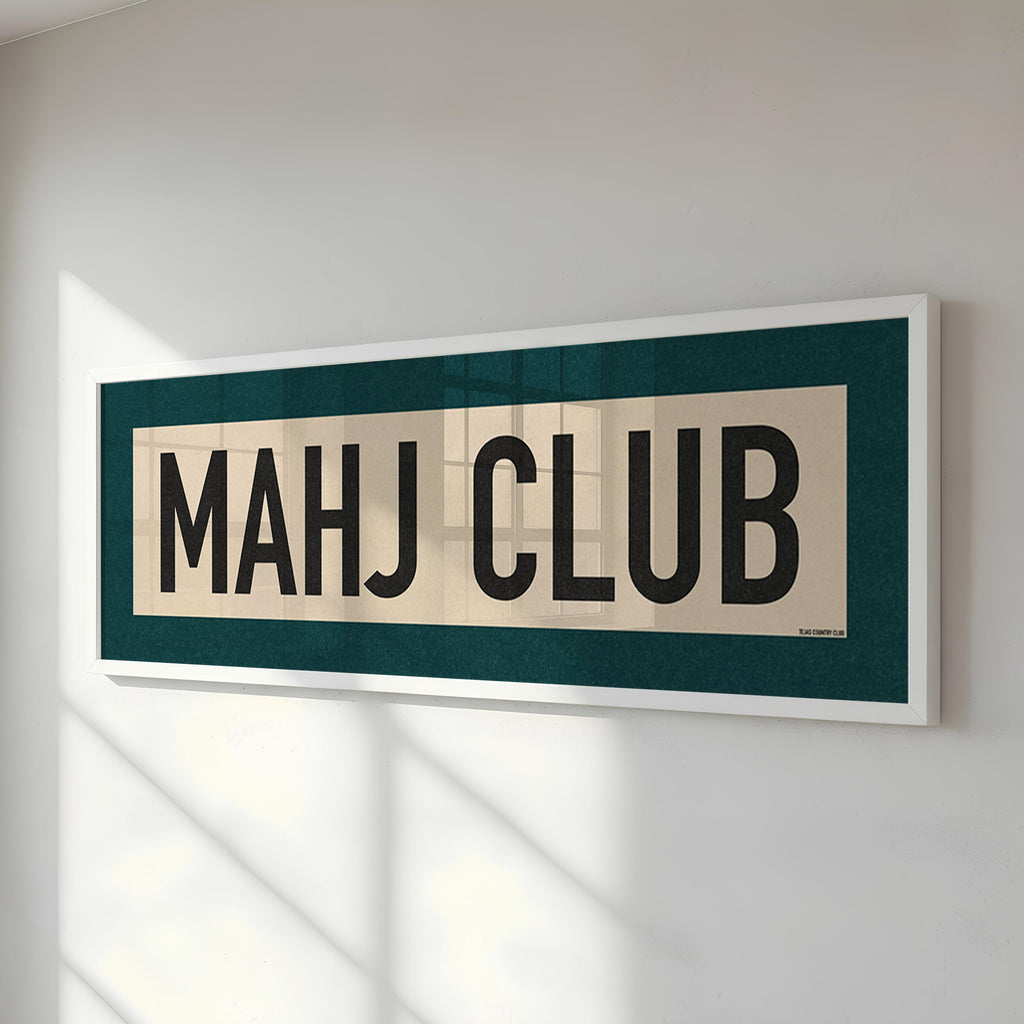 Framed Mahj Club Mahjong Art Scroll Sign