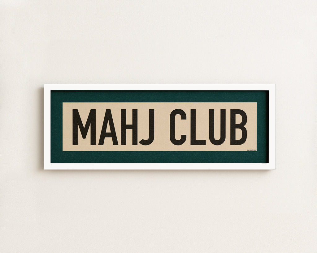Framed Mahj Club Mahjong Art Scroll Sign