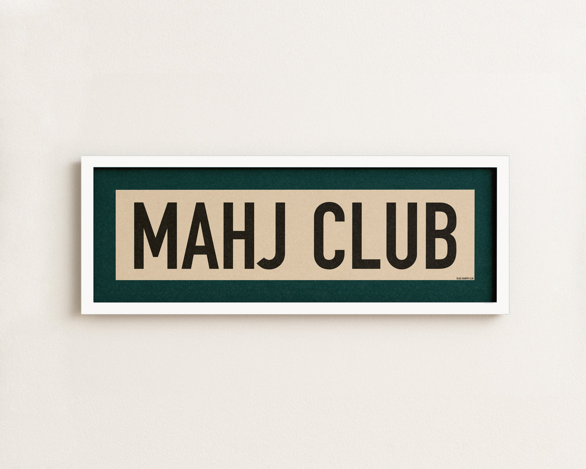 Framed Mahj Club Mahjong Art Scroll Sign