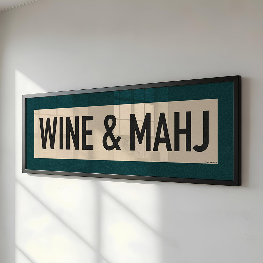 Framed Wine & Mahj Mahjong Art Scroll Sign