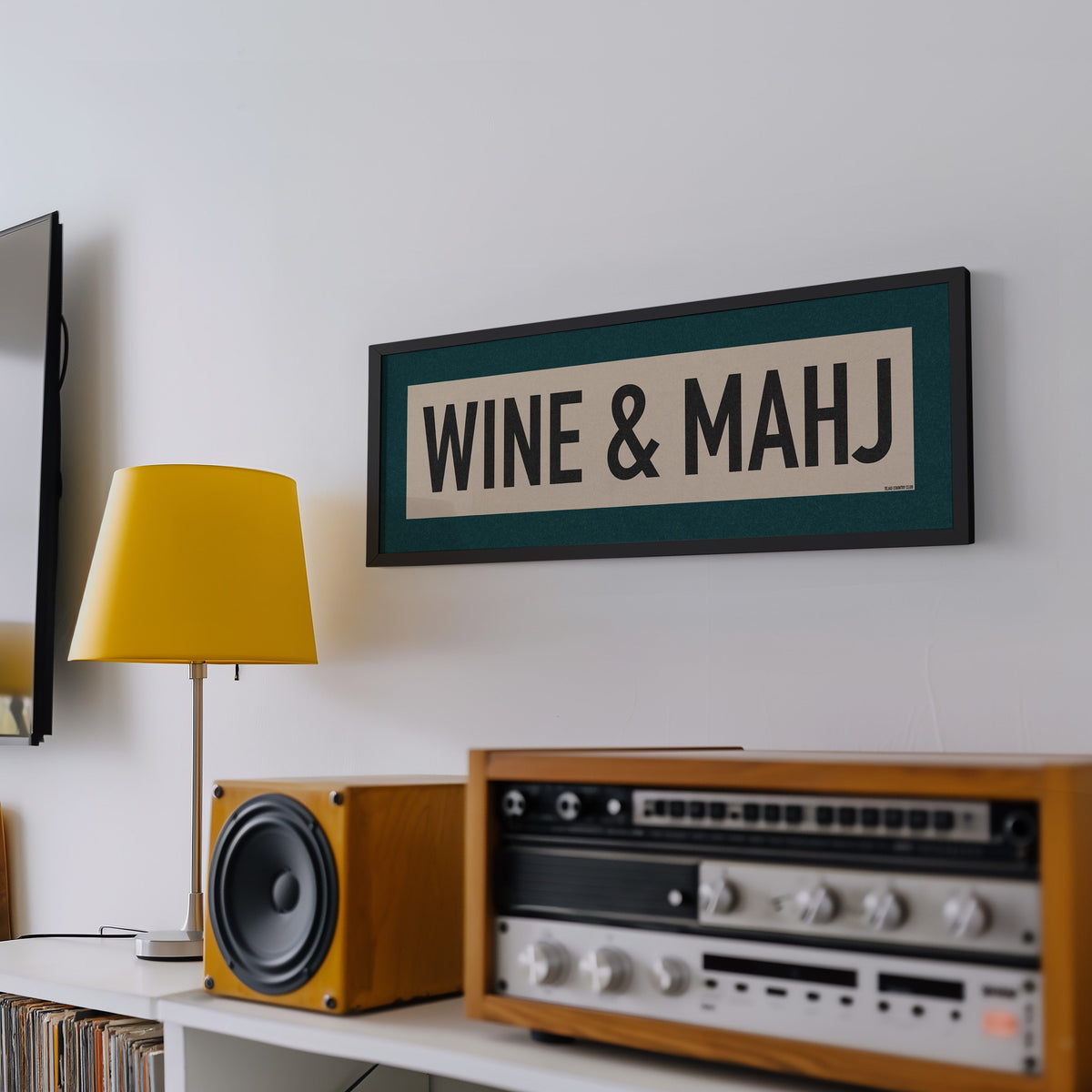Framed Wine & Mahj Mahjong Art Scroll Sign